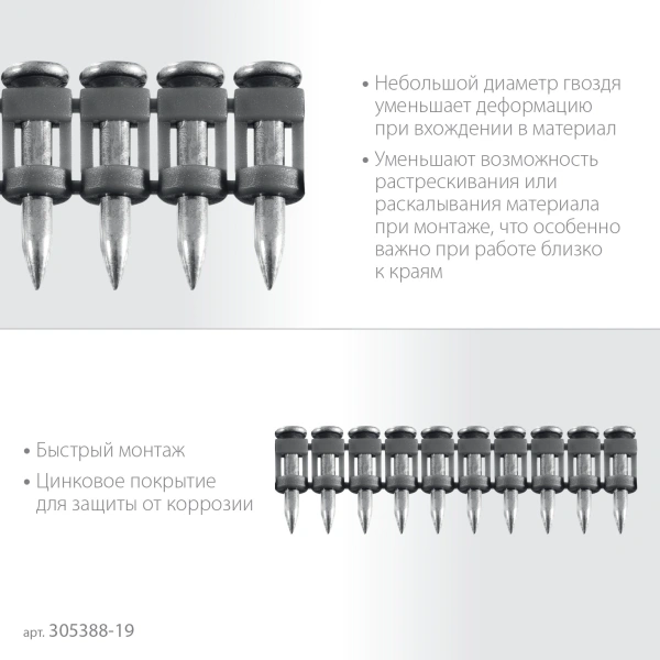 ЗУБР CN 19 х 2.7 мм, гвозди по бетону оцинкованные, 1000 шт (305388-19)